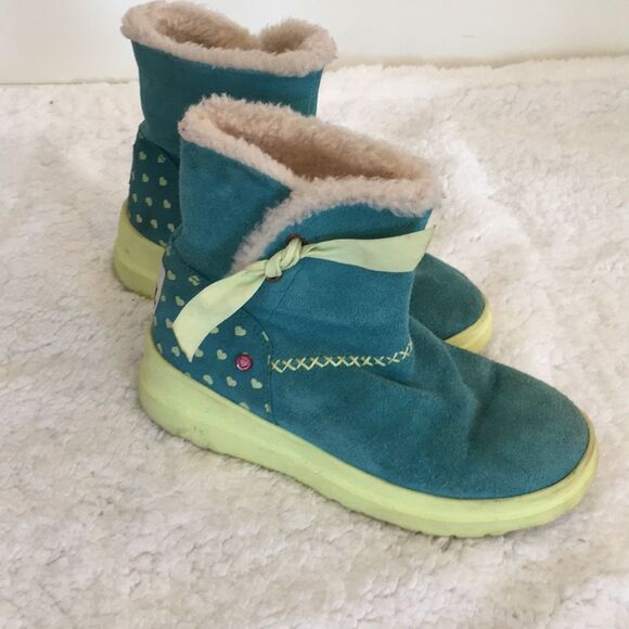 Ugg I Love Ugg Teal Yellow Turquoise Youth Boots - Picture 1 of 8